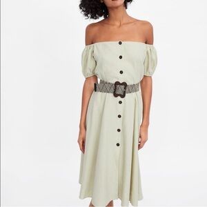 ZARA Off-Shoulder Green Dress